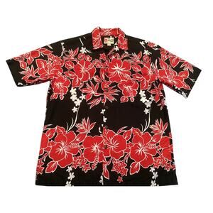 Hilo Hattie Hibiscus Print Hawaiian Shirt Mens Large